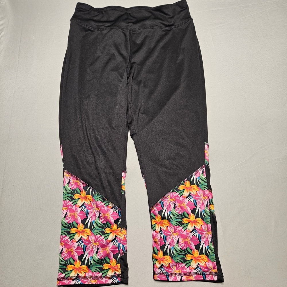 Zone Pro Capri Leggings Womens Medium Black Pink Floral Tropical Hidden Pocket